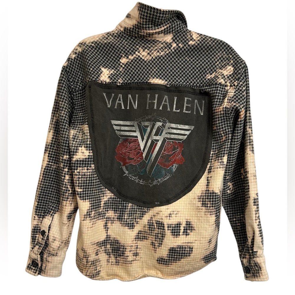 VAN HALEN ONE OF A KIND upcycled flannel shacket jacket creation by Rachelle